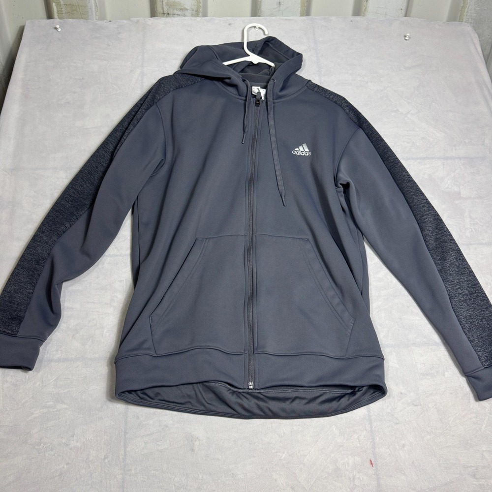Adidas Mens Full Zip Hoodie Dark Gray Fleece Long Sleeve‎ Activewear Outdoor L